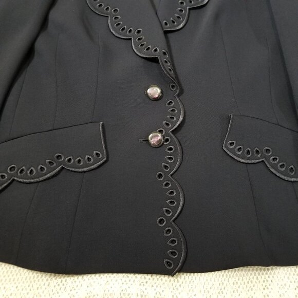 Escada eyelet collar blazer navy size 38 scalloped - Picture 8 of 11